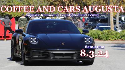carsandcoffeeaugusta a black muscle car sits in a parking lot for a car show